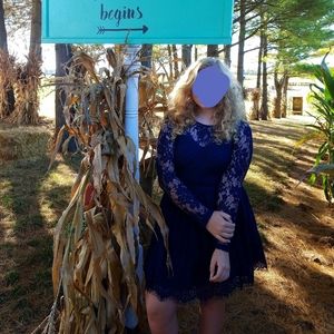 2 Piece Short Lace Navy Blue Dress